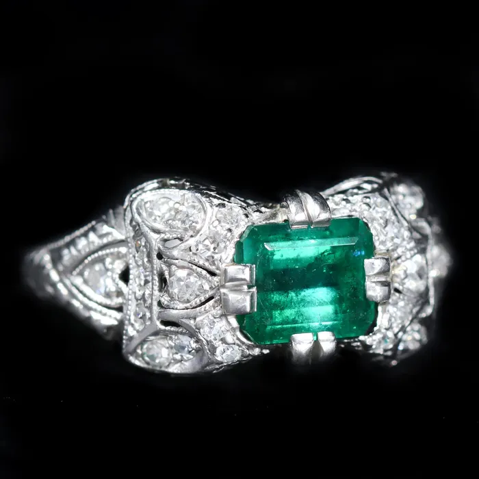 Art Deco 090 Carat Emerald and Diamond Ring Jordan Clines Rings