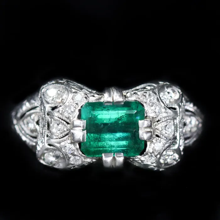 Art Deco 090 Carat Emerald and Diamond Ring Jordan Clines Rings