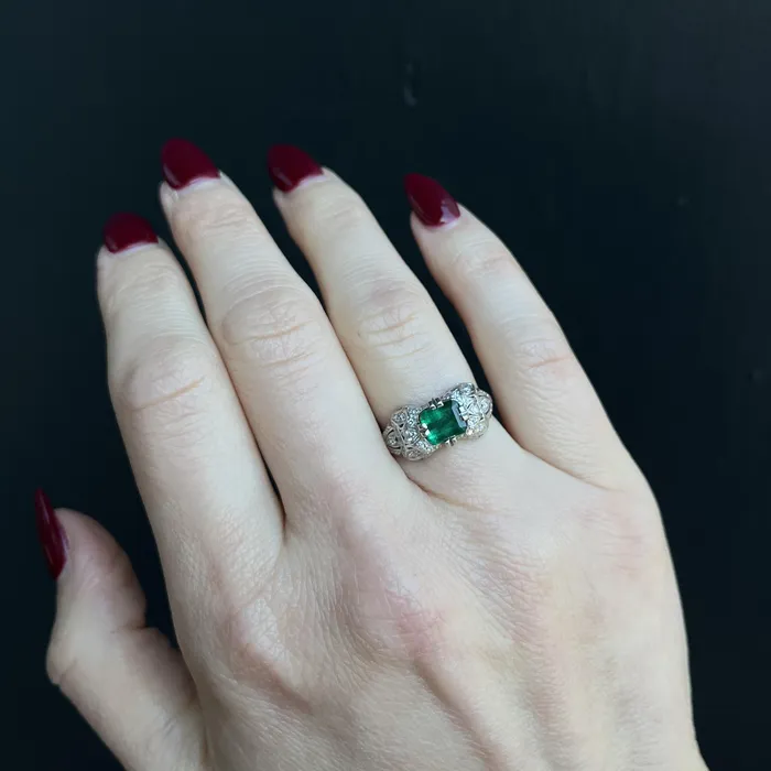 Art Deco 090 Carat Emerald and Diamond Ring Jordan Clines Rings