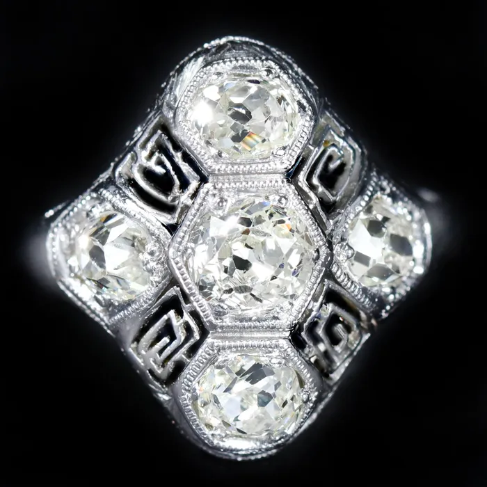 Art Deco Platinum 150 CTW Old Mine Cut Diamond Ring Carl Blackburn Fine Jewelry Rings