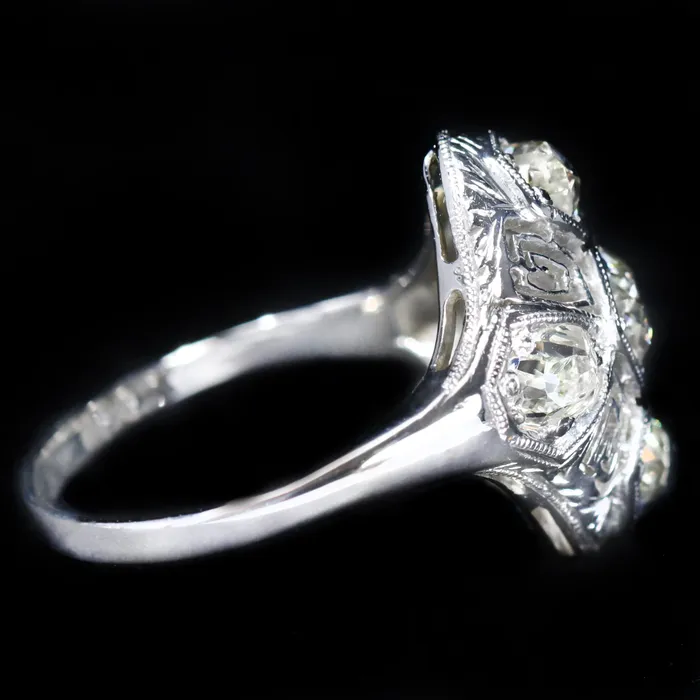 Art Deco Platinum 150 CTW Old Mine Cut Diamond Ring Carl Blackburn Fine Jewelry Rings