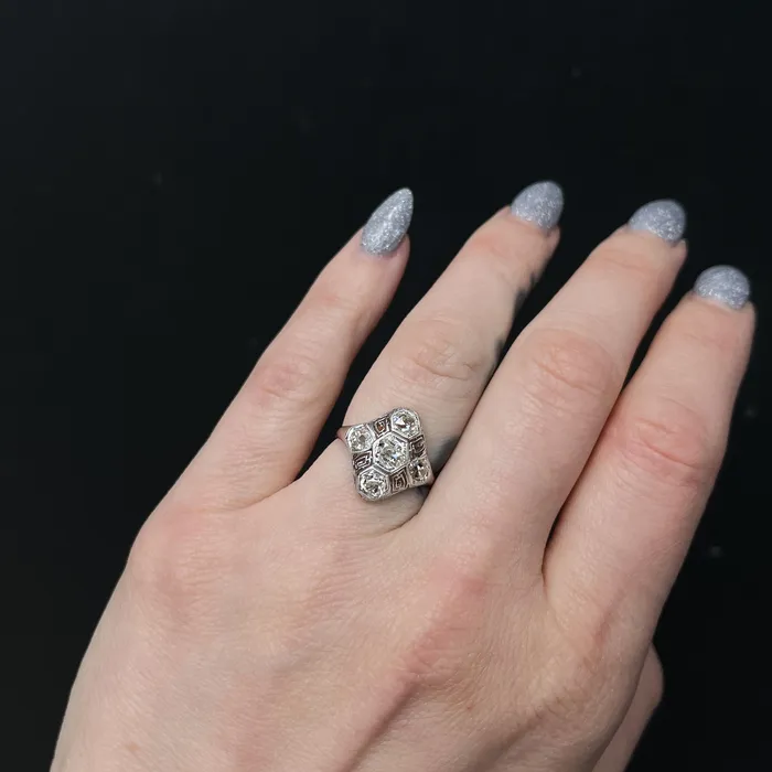 Art Deco Platinum 150 CTW Old Mine Cut Diamond Ring Carl Blackburn Fine Jewelry Rings