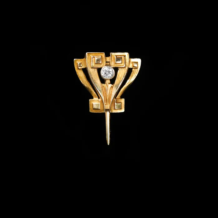 Art Nouveau 14K Yellow Gold and Diamond Stick Pin OTC Necklaces