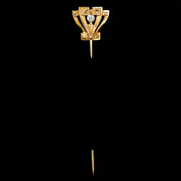 Art Nouveau 14K Yellow Gold and Diamond Stick Pin OTC Necklaces