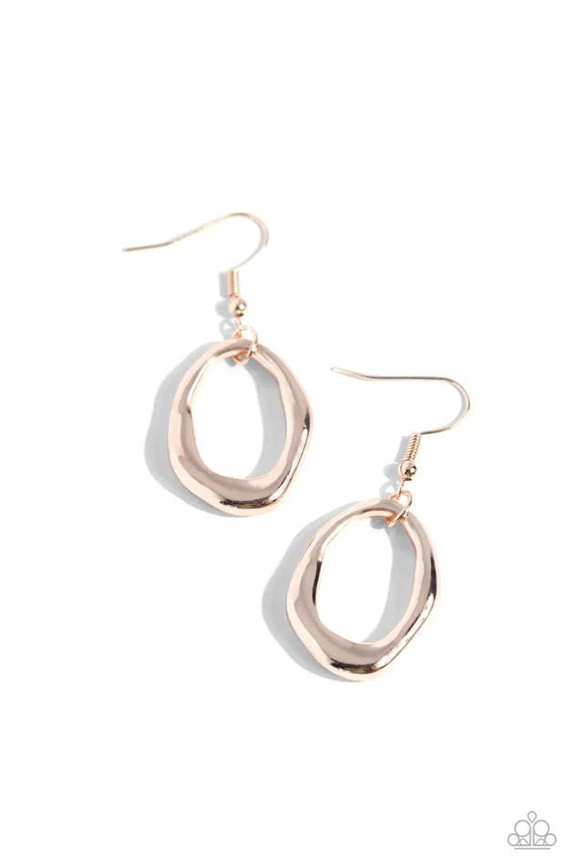 Asymmetrically Artisan Rose Gold Paparazzi Accessories Earrings