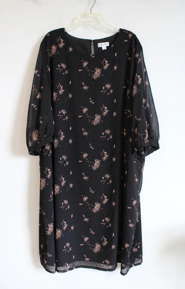 Ava Viv Rings Ava Viv Black Tan Dandelion Patterned Sheer Sleeved Dress 4X