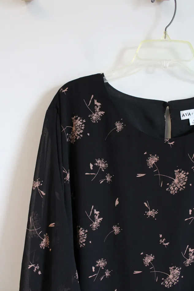 Ava Viv Rings Ava Viv Black Tan Dandelion Patterned Sheer Sleeved Dress 4X