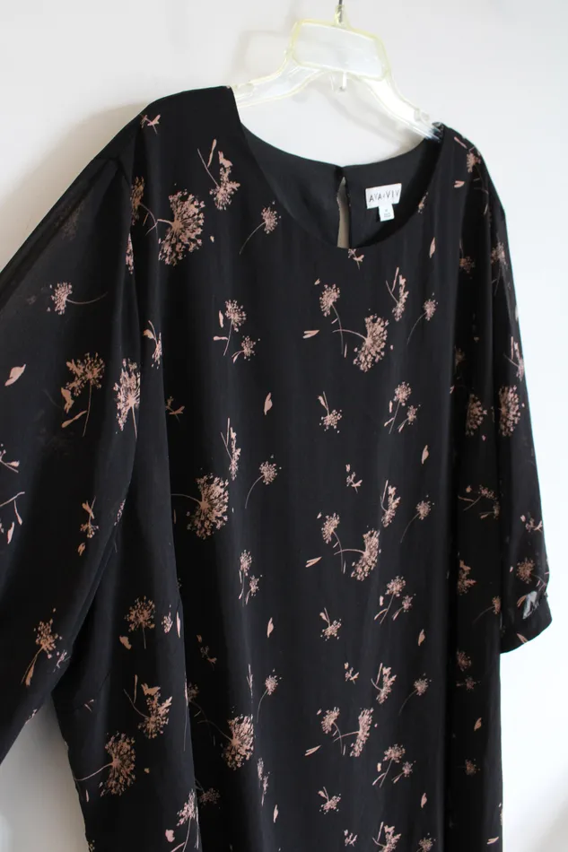 Ava Viv Rings Ava Viv Black Tan Dandelion Patterned Sheer Sleeved Dress 4X