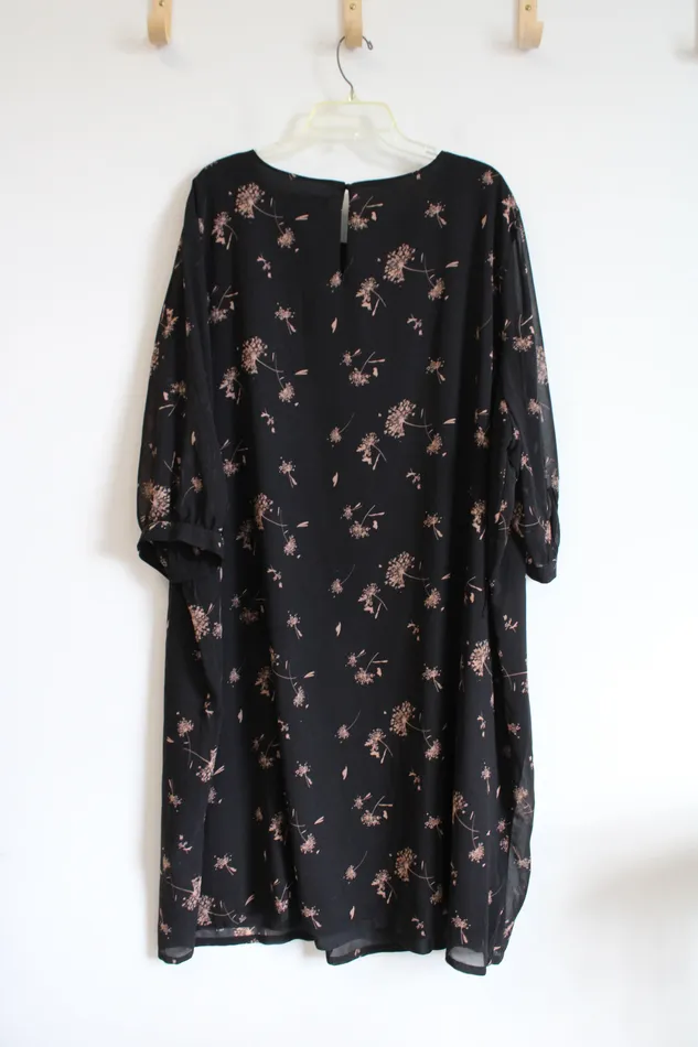 Ava Viv Rings Ava Viv Black Tan Dandelion Patterned Sheer Sleeved Dress 4X