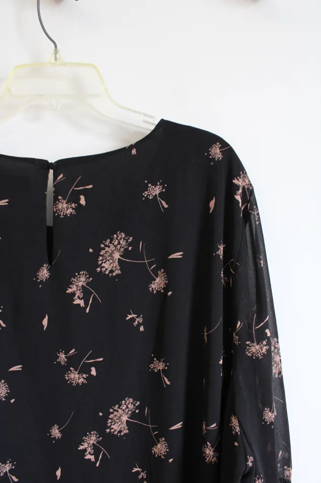 Ava Viv Rings Ava Viv Black Tan Dandelion Patterned Sheer Sleeved Dress 4X