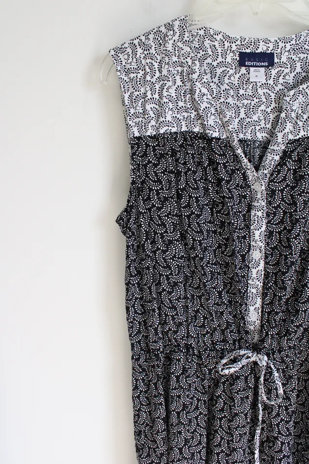 Basic Editions Rings Basic Editions Black White Vine Patterned Dress XL