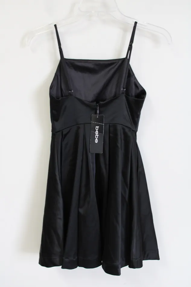 Bebe Rings NEW Bebe Black Satin Flare Mini Dress XXS