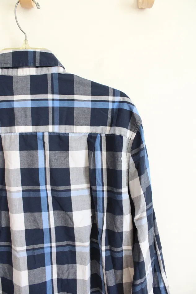 Beverly Hills Polo Club Beverly Hills Polo Club Blue White Plaid Button Down Shirt L Rings