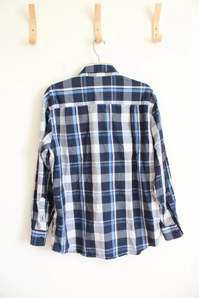 Beverly Hills Polo Club Beverly Hills Polo Club Blue White Plaid Button Down Shirt L Rings