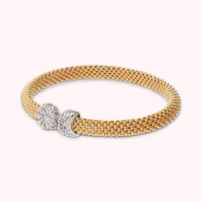 Bracciale Rigido Golden Maglia Popcorn con Pav di Cubic Zirconia Bronzallure Rings