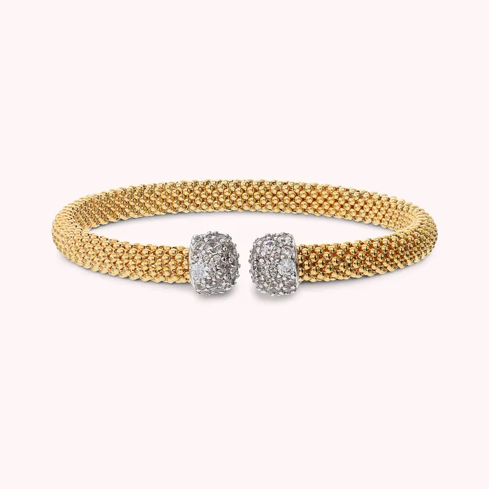 Bracciale Rigido Golden Maglia Popcorn con Pav di Cubic Zirconia Bronzallure Rings