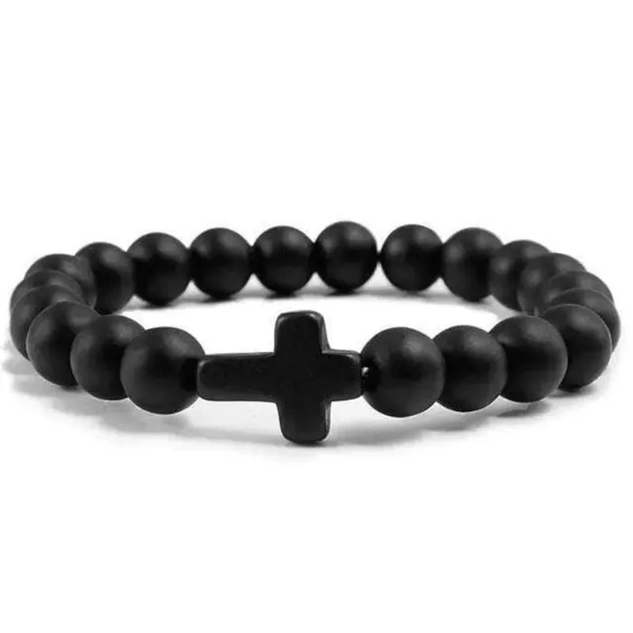 Bracelets Cross Bead Bracelet br Black Matte Lords Guidance