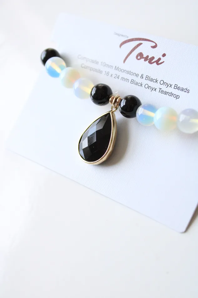 Bracelets NEW Toni Moonstone Black Onyx Beaded BraceletAnklet Toni
