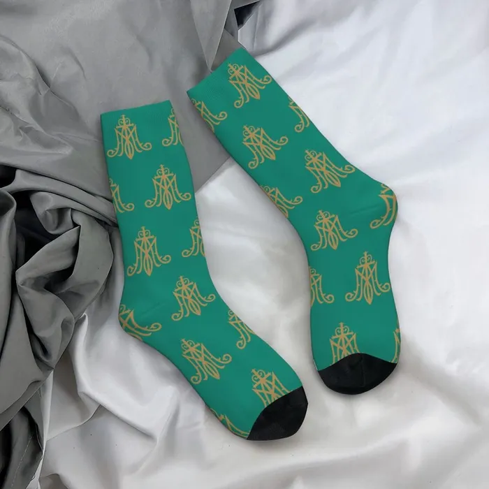Bright Virgin Mary Monogram Socks Lords Guidance Earrings