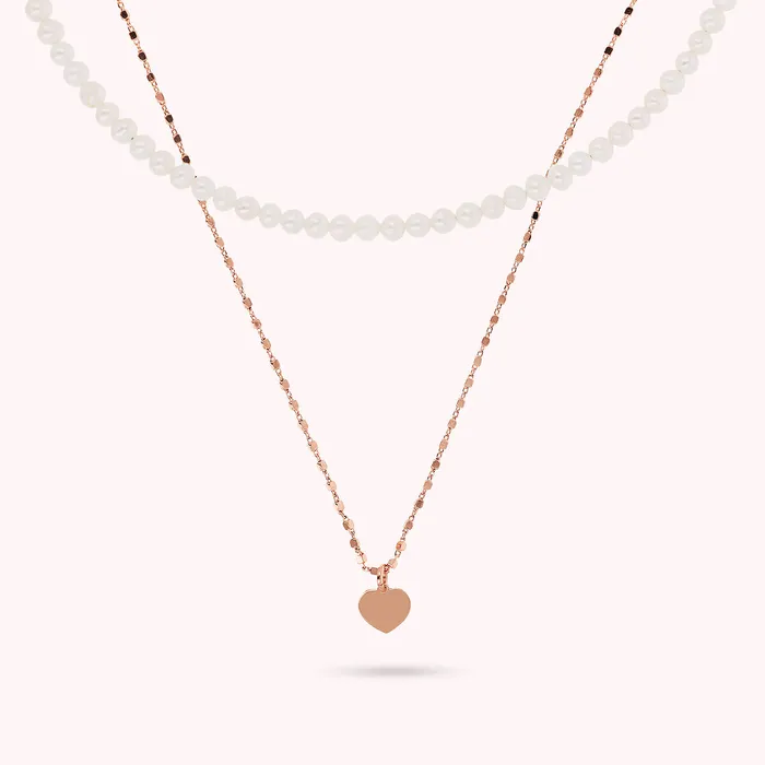 Bronzallure Collana Multifilo Catena a Cubetti con Cuore e Girocollo di Perle dAcqua Dolce Bianche 34 mm Earrings