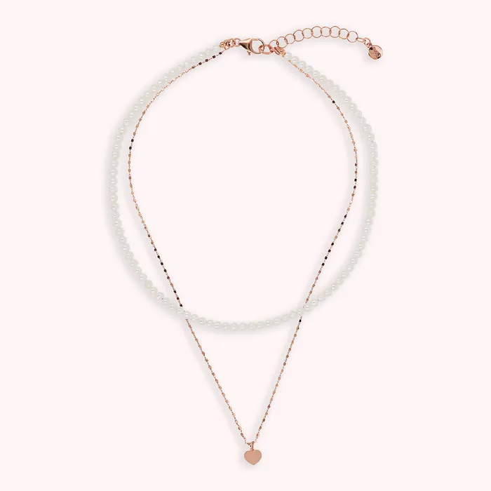 Bronzallure Collana Multifilo Catena a Cubetti con Cuore e Girocollo di Perle dAcqua Dolce Bianche 34 mm Earrings