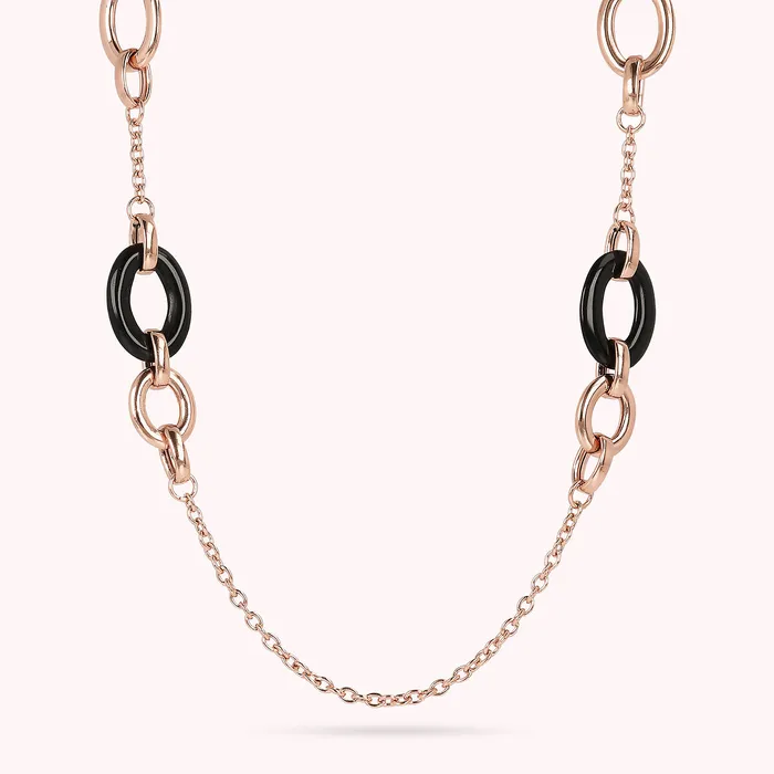 Bronzallure Earrings Collana Lunga con Maglie Ovali in Pietra Naturale