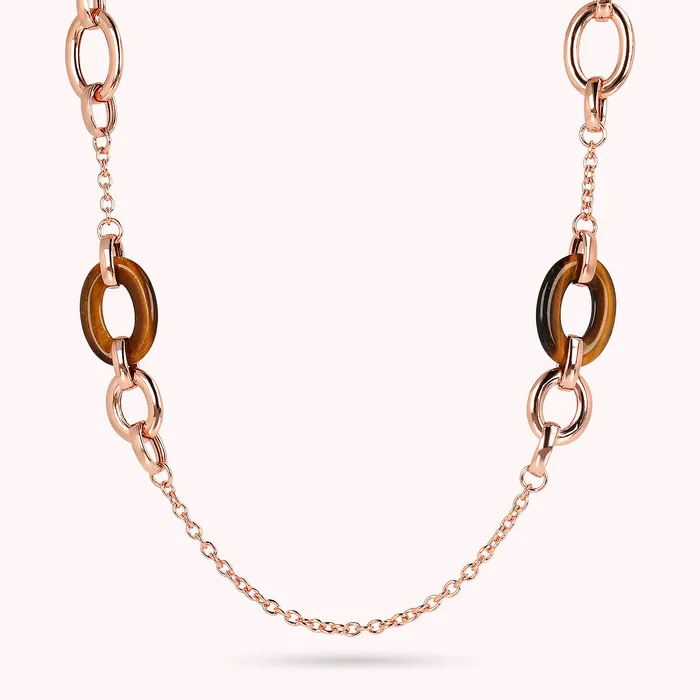 Bronzallure Earrings Collana Lunga con Maglie Ovali in Pietra Naturale