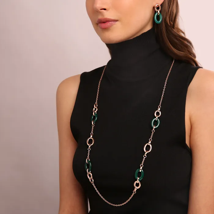 Bronzallure Earrings Collana Lunga con Maglie Ovali in Pietra Naturale