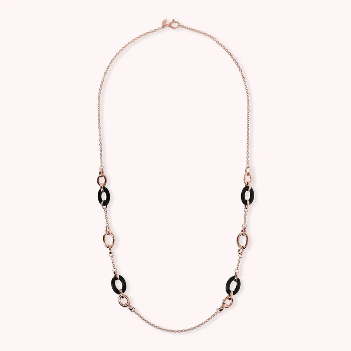 Bronzallure Earrings Collana Lunga con Maglie Ovali in Pietra Naturale