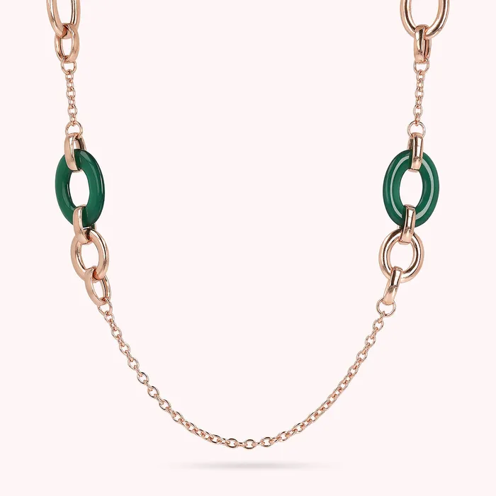 Bronzallure Earrings Collana Lunga con Maglie Ovali in Pietra Naturale