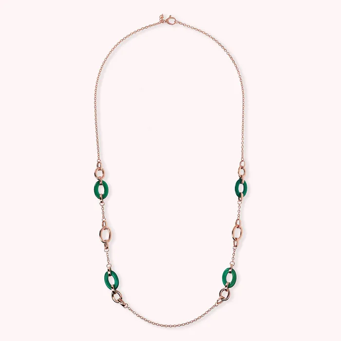 Bronzallure Earrings Collana Lunga con Maglie Ovali in Pietra Naturale
