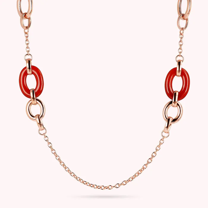 Bronzallure Earrings Collana Lunga con Maglie Ovali in Pietra Naturale