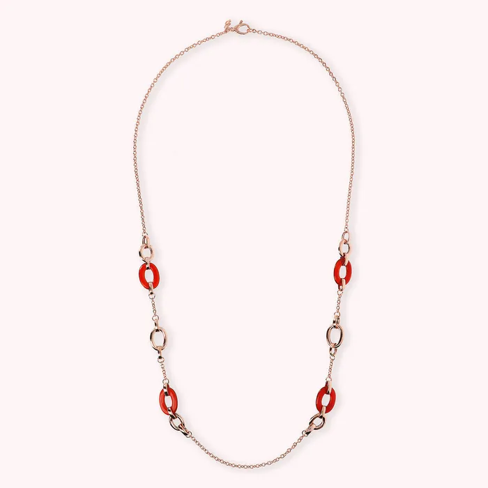 Bronzallure Earrings Collana Lunga con Maglie Ovali in Pietra Naturale