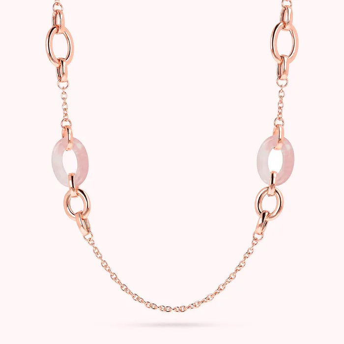 Bronzallure Earrings Collana Lunga con Maglie Ovali in Pietra Naturale