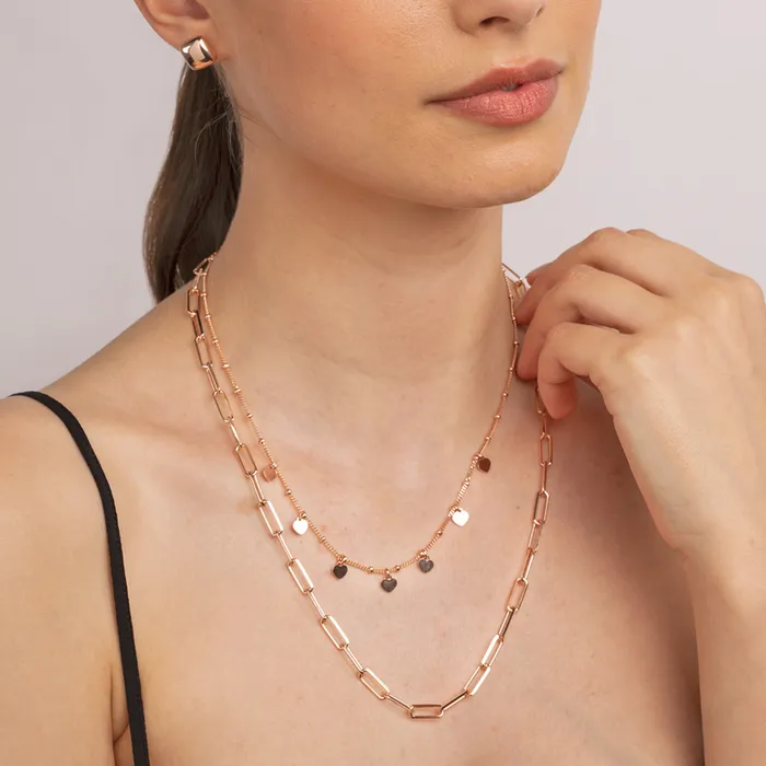 Bronzallure Earrings Collana Multifilo Catena Forzatina e Rosario con Charms Cuore