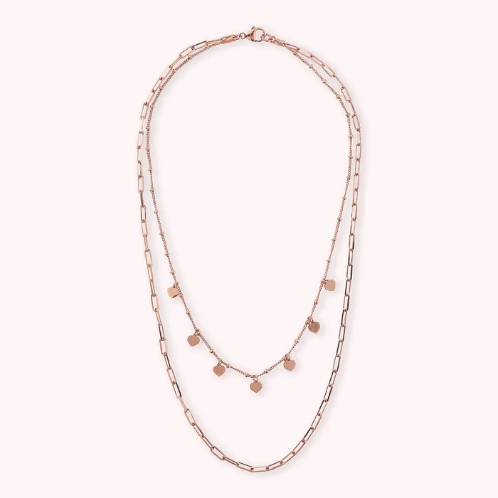 Bronzallure Earrings Collana Multifilo Catena Forzatina e Rosario con Charms Cuore