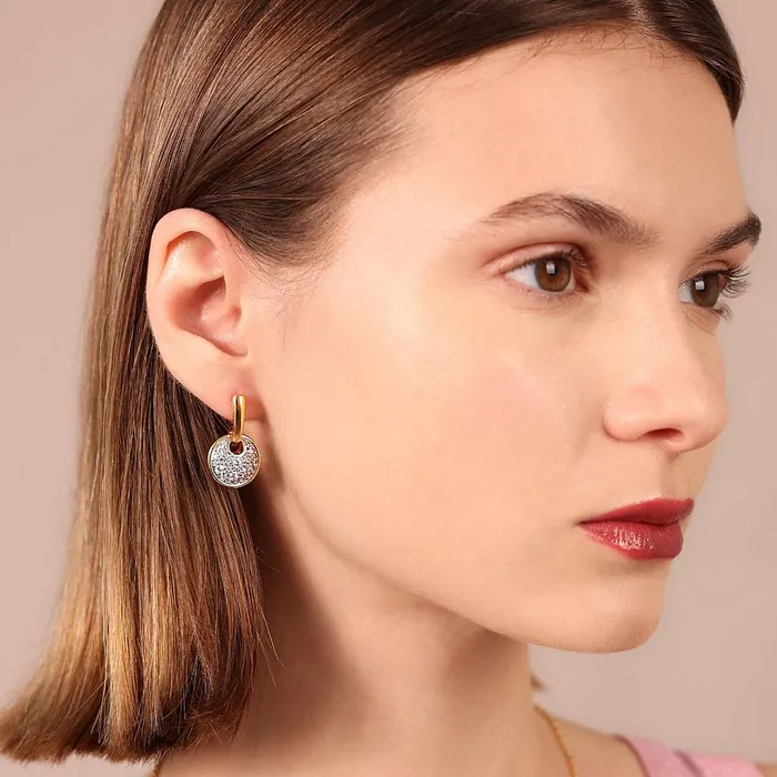 Bronzallure Earrings Orecchini Pendenti con Elemento Tondo Pav in Cubic Zirconia