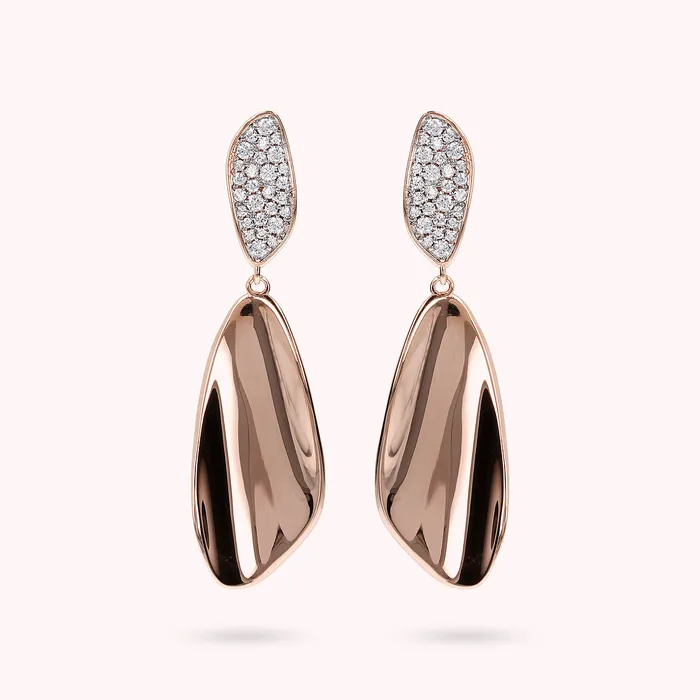 Bronzallure Earrings Orecchini Pendenti Design Sinuoso con Pav in Cubic Zirconia