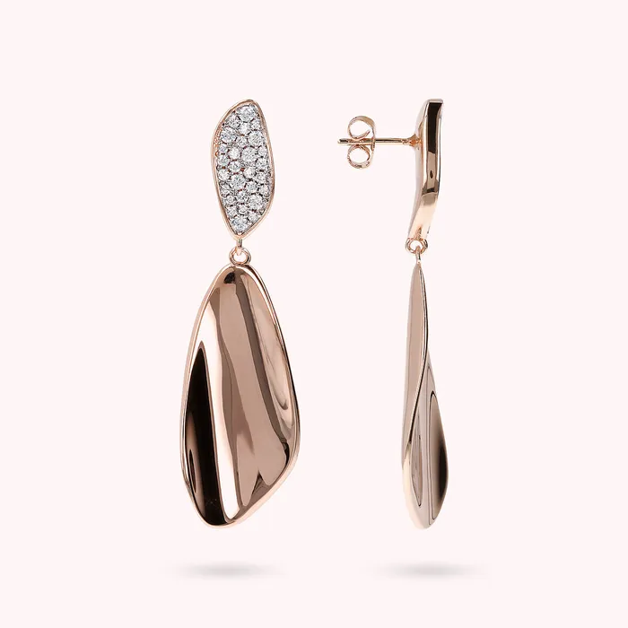 Bronzallure Earrings Orecchini Pendenti Design Sinuoso con Pav in Cubic Zirconia