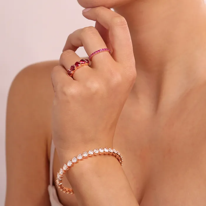 Bronzallure Earrings Set di Anelli con Cuori in Cubic Zirconia