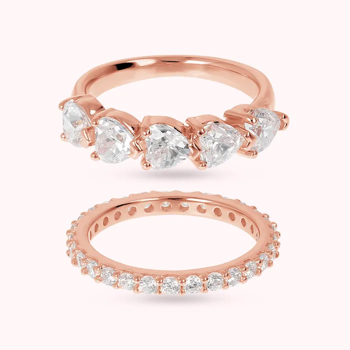 Bronzallure Earrings Set di Anelli con Cuori in Cubic Zirconia