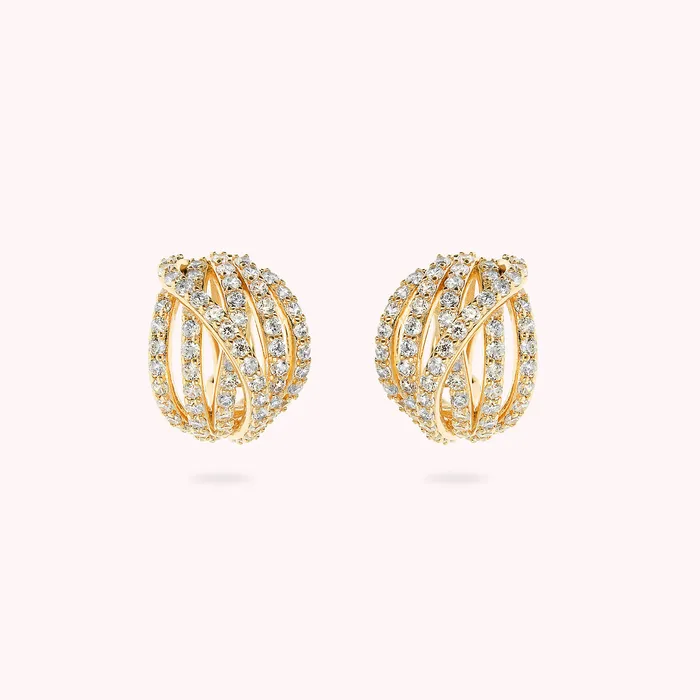Bronzallure Rings Orecchini a Sfera Golden Multifilo Incrociato con Pav di Cubic Zirconia