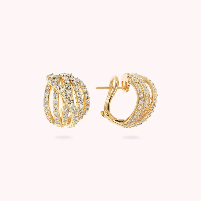Bronzallure Rings Orecchini a Sfera Golden Multifilo Incrociato con Pav di Cubic Zirconia