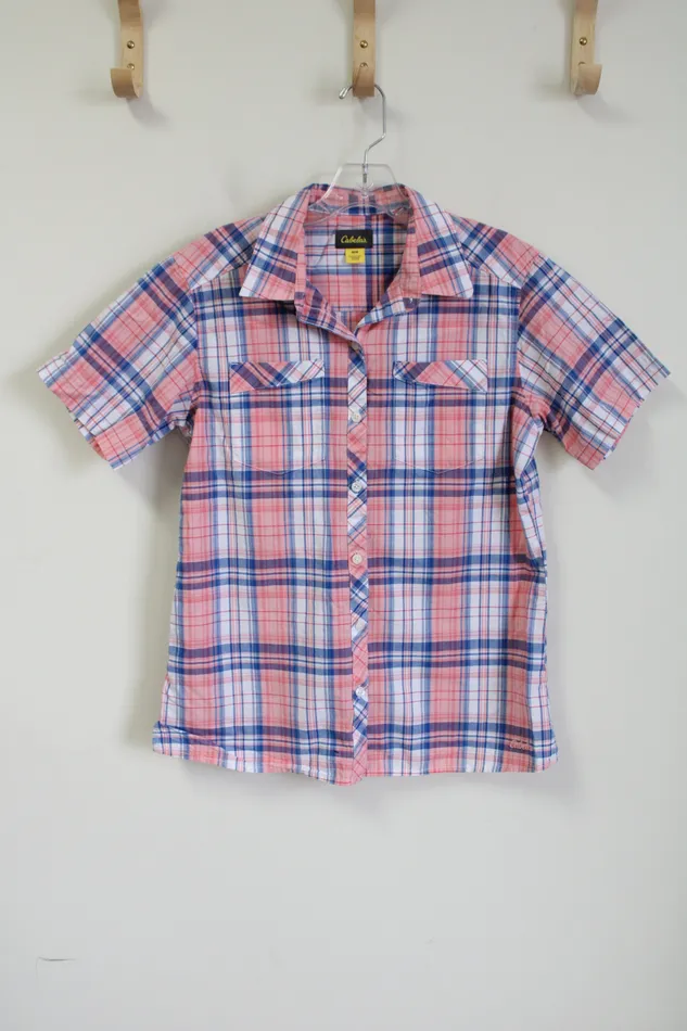 Cabelas Rings Cabelas Pink Blue Plaud Button Down Shirt M