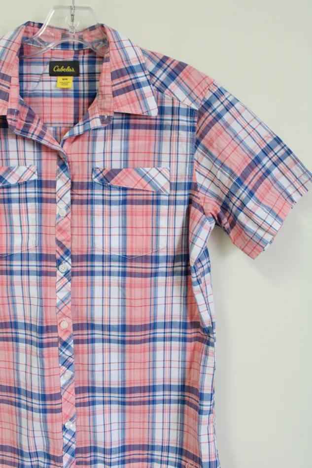 Cabelas Rings Cabelas Pink Blue Plaud Button Down Shirt M