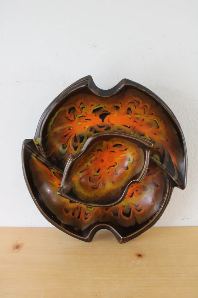 California Original USA 836 Pottery Brown Orange Centerpiece Serving Tray California Original Earrings California Original USA 836 Pottery Brown Orange Centerpiece Serving Tray California Original Earrings