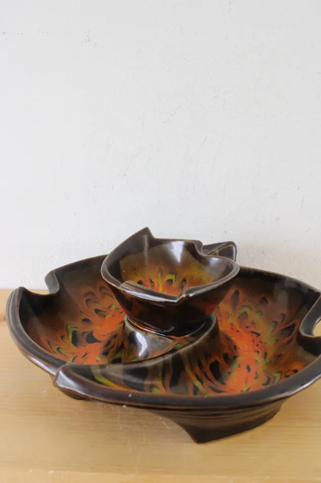 California Original USA 836 Pottery Brown Orange Centerpiece Serving Tray California Original Earrings