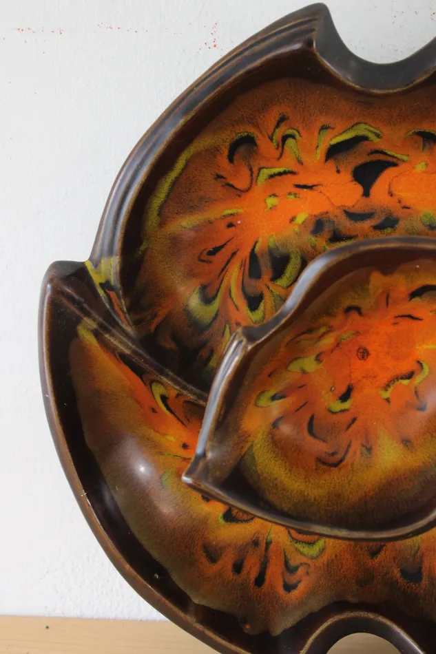 California Original USA 836 Pottery Brown Orange Centerpiece Serving Tray California Original Earrings