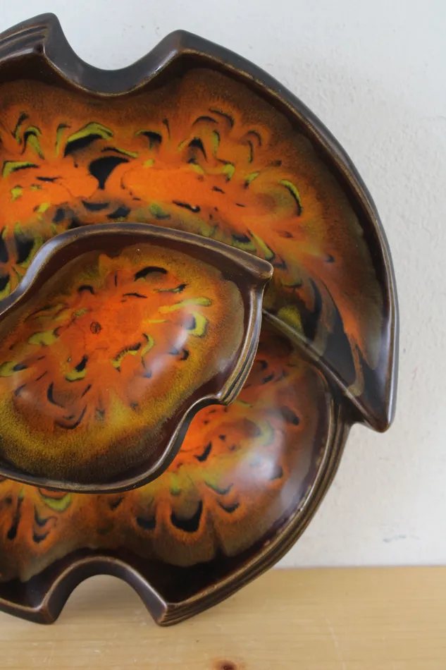 California Original USA 836 Pottery Brown Orange Centerpiece Serving Tray California Original Earrings
