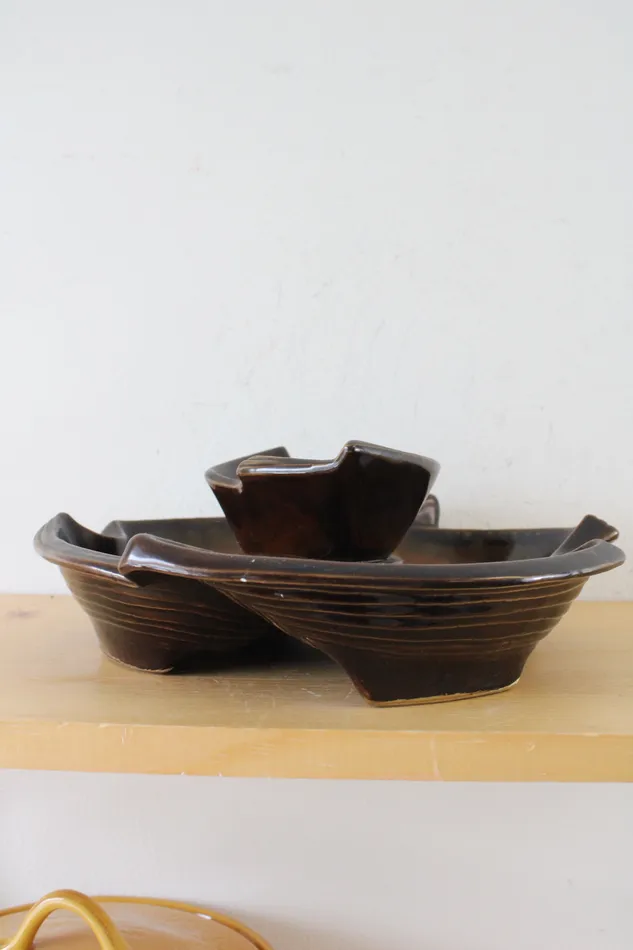 California Original USA 836 Pottery Brown Orange Centerpiece Serving Tray California Original Earrings